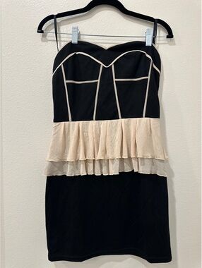 NWT Event Black and Beige Strapless Peplum Dress Size Large